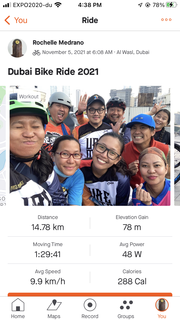 Strava Result - Dubai Bike Ride 2021