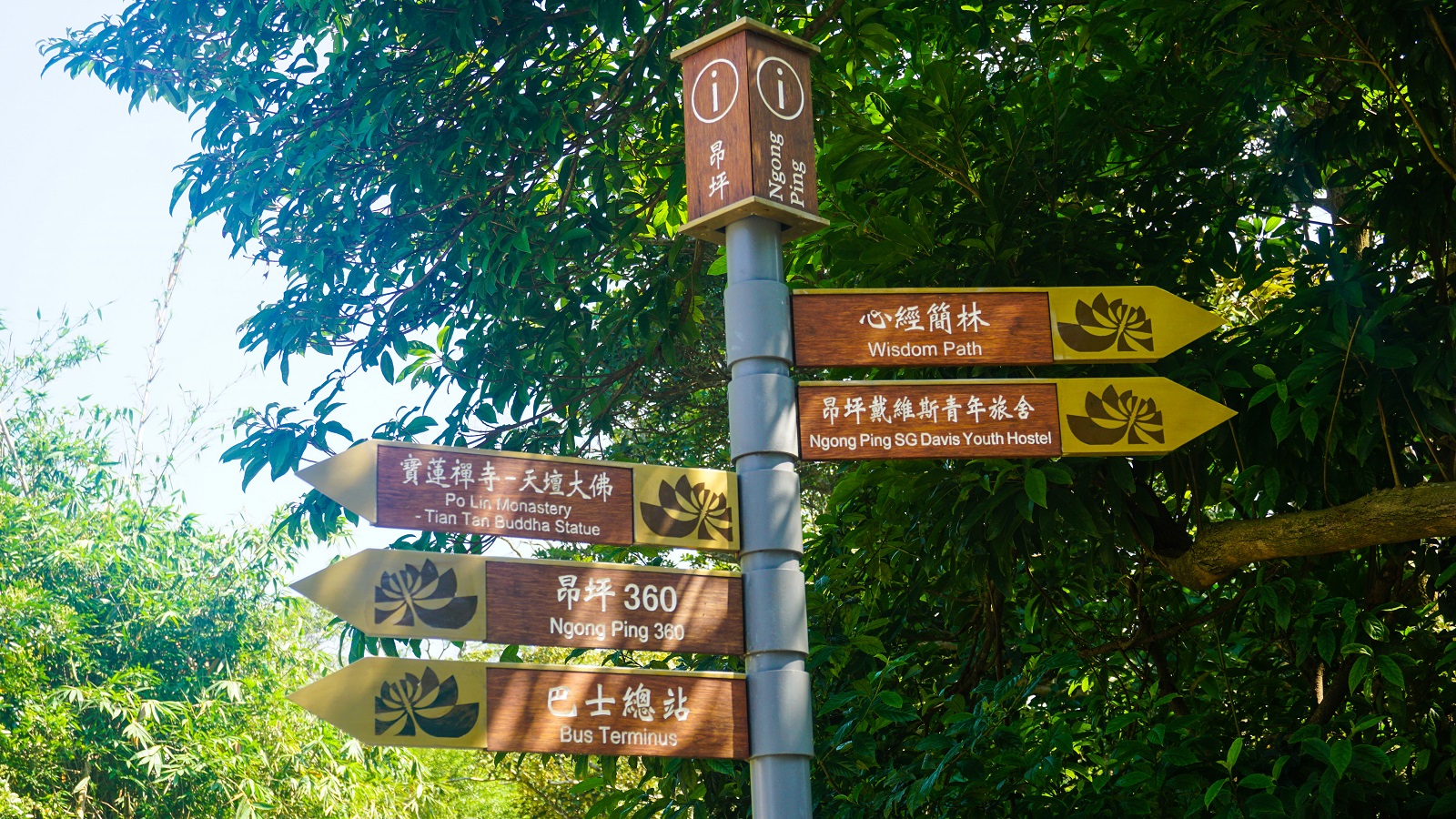 Ngong Ping Village sign posts in Lantau Island