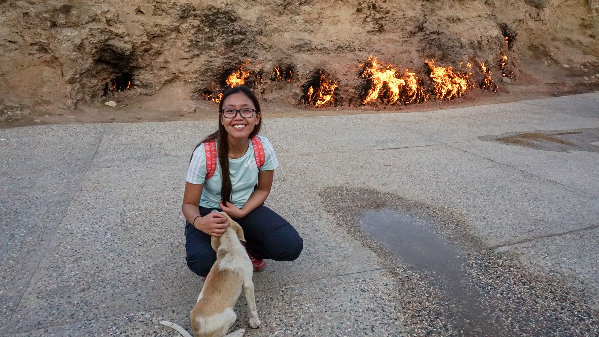 Selfie with the Local dog wandering in Yanar Dag