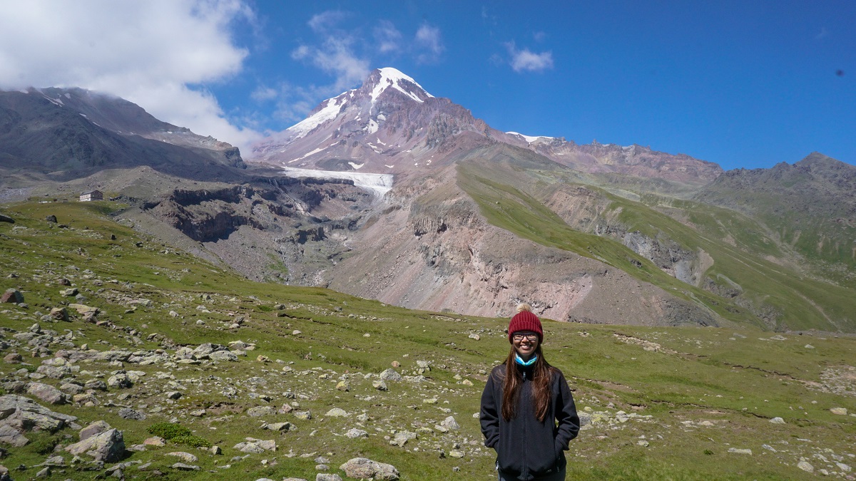 PinayHakawati with Gergeti Glacier at the background