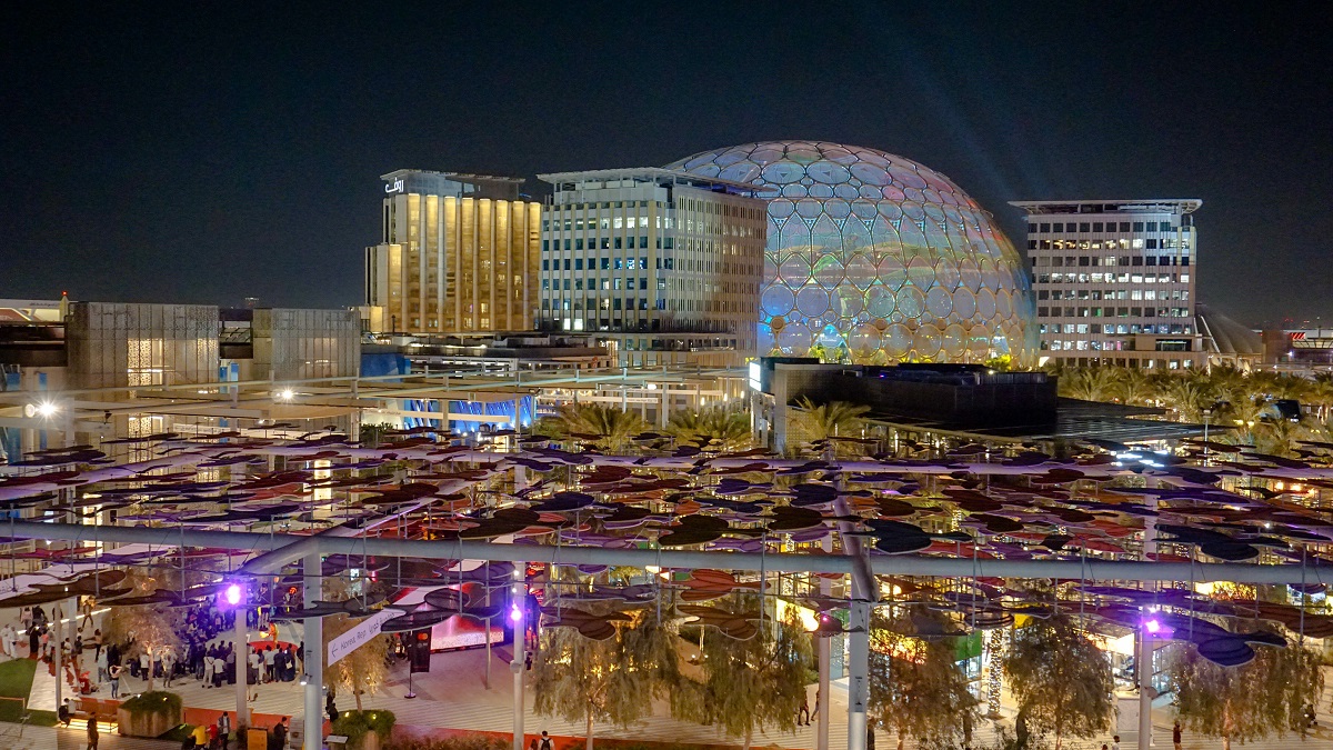 Expo 2020 View from Korea Pavilion - with Al Wasl Dome and Rove Hotel