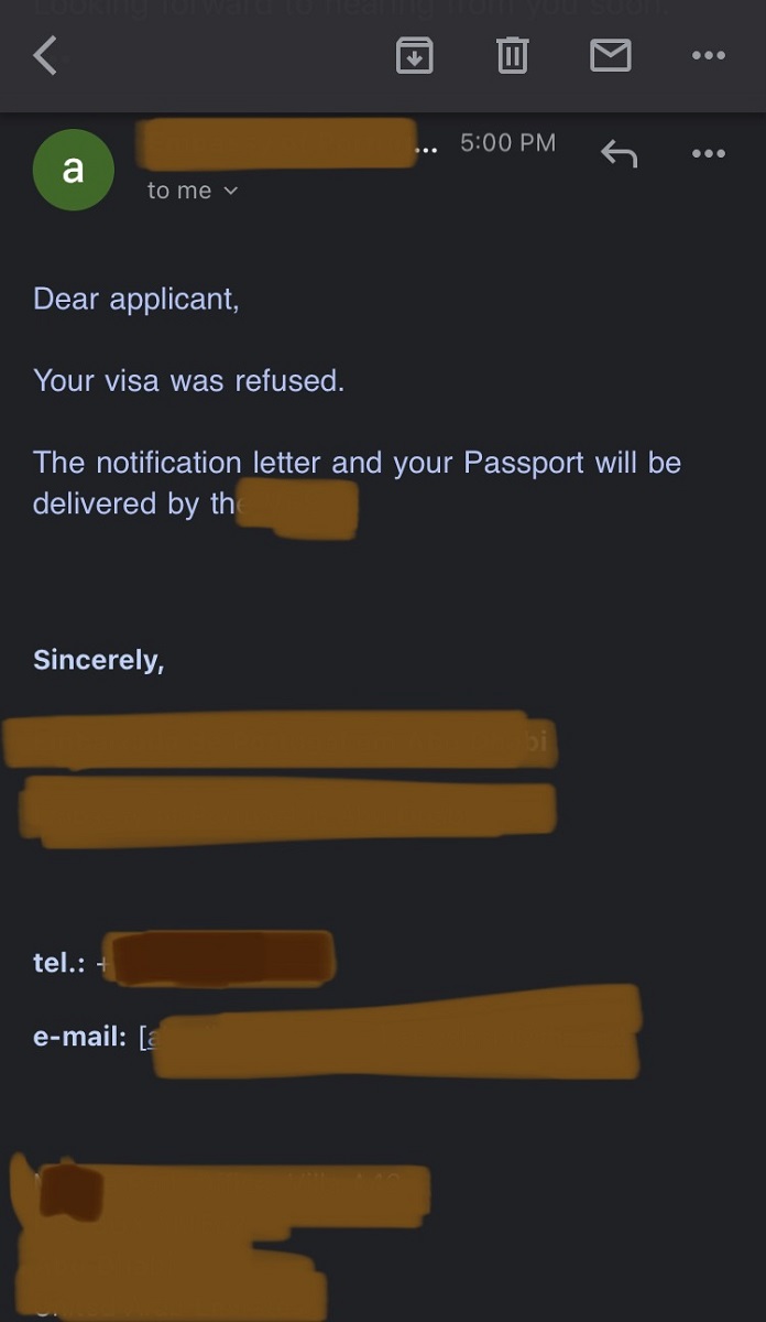 Email by the Embassy for  Schengen Visa Application
