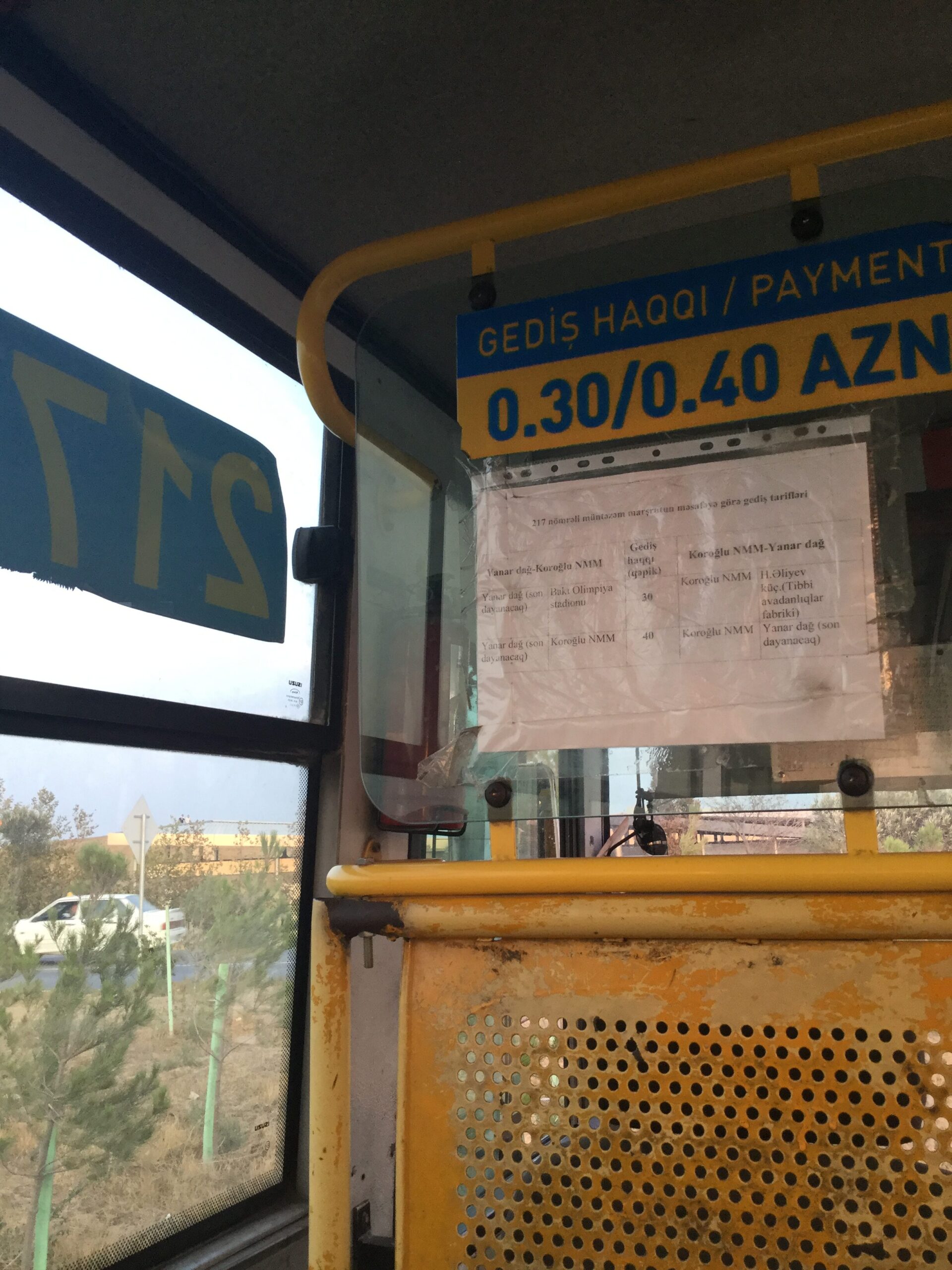 Local Bus to Yanar Dag with the cost of bus fare