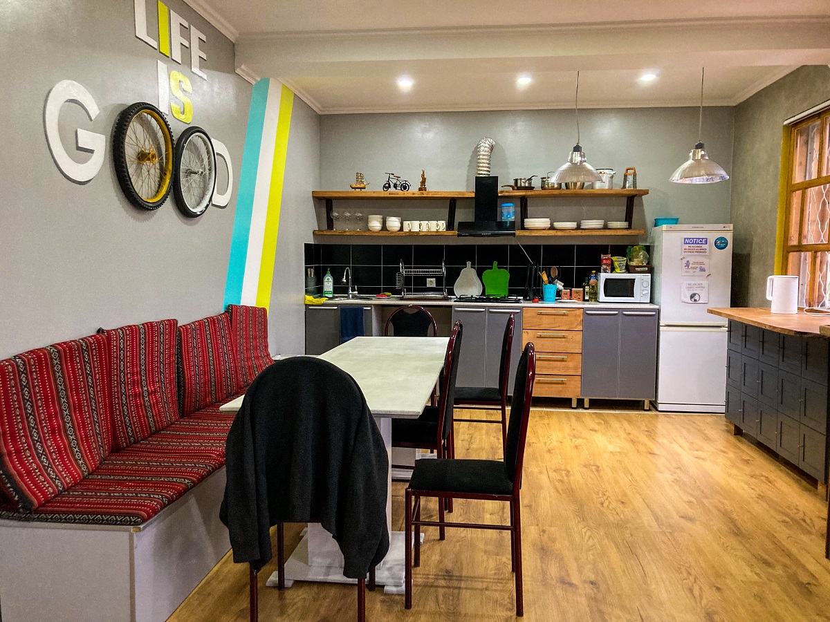 Kitchen and Dining Area of Duet Hostel in Karakol