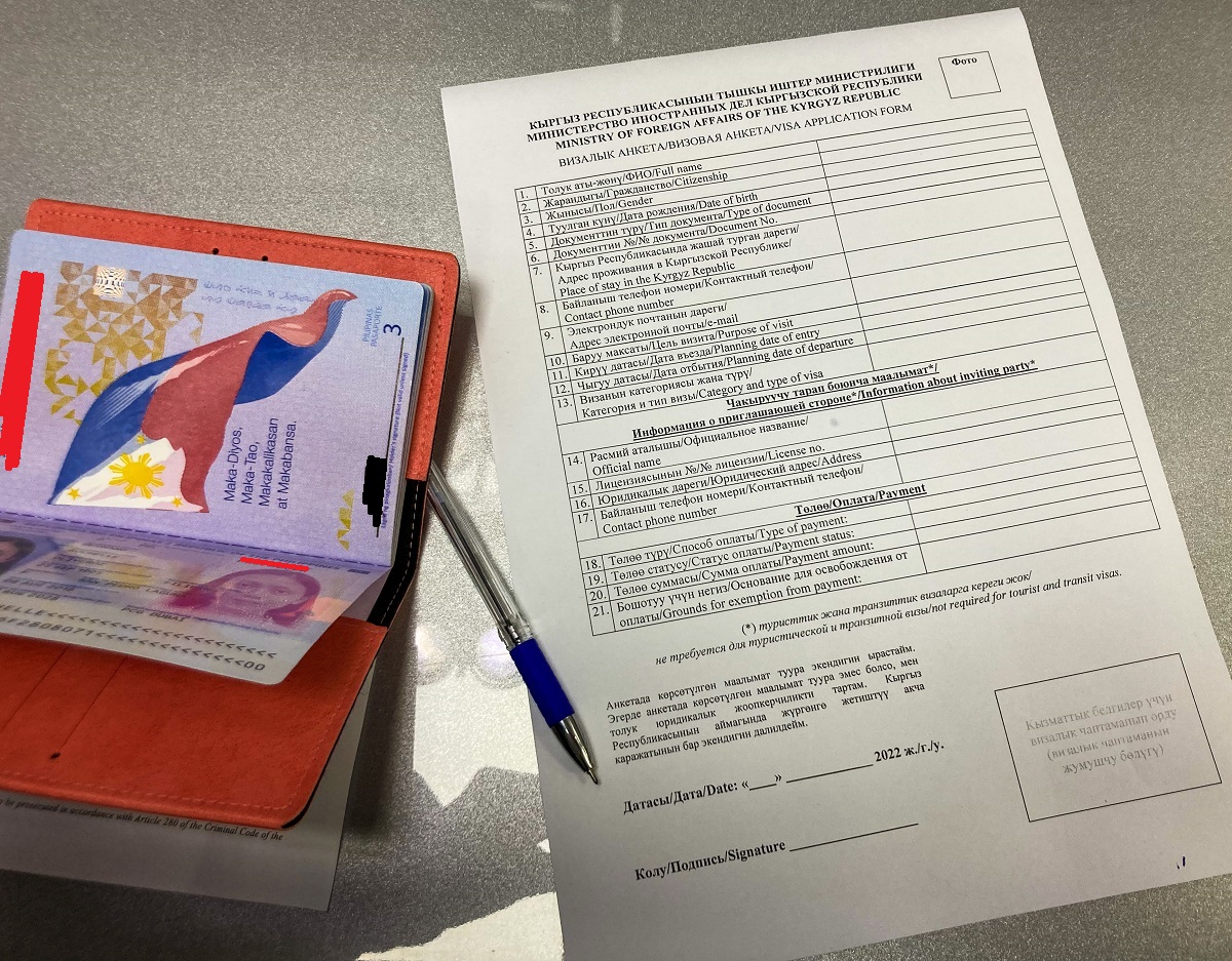 Kyrgyzstan Visa Application Form with my Philippine Passport 