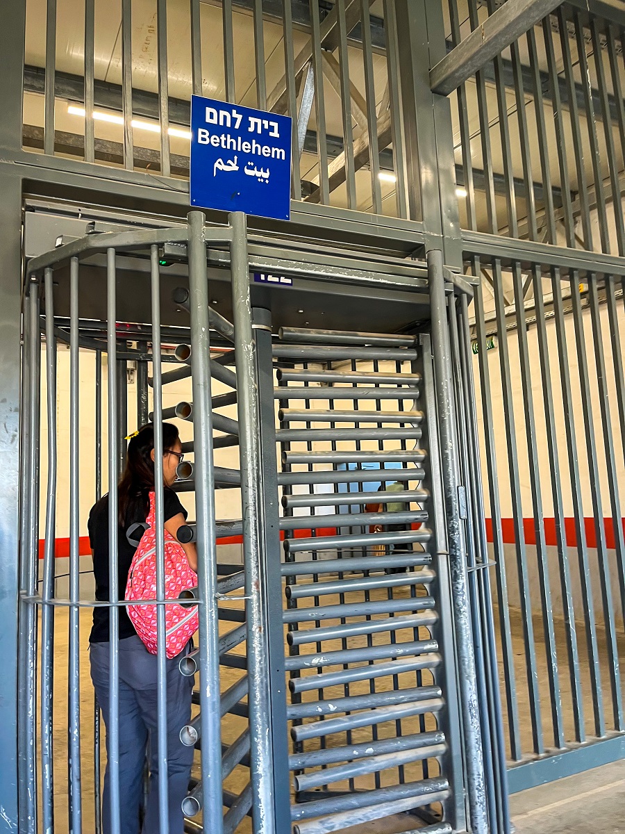 Crossing the Checkpoint 300 Border-Palestine side during our day trip to Bethlehem