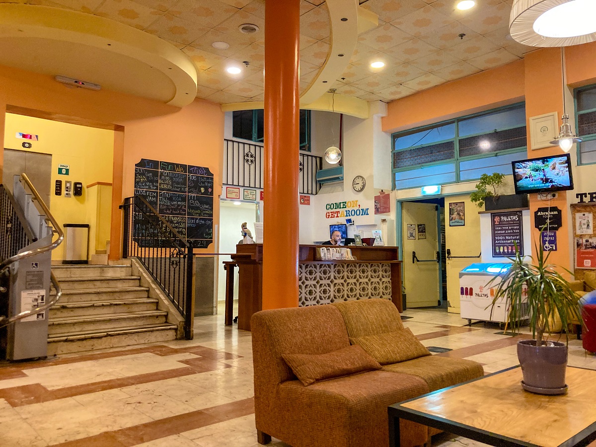 Reception and Lobby of Abraham Hostel in Jerusalem