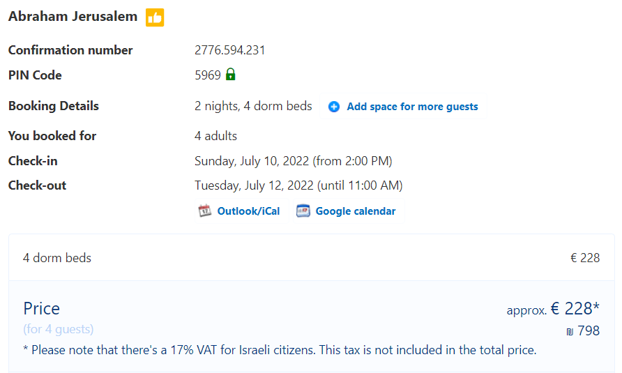 Hostel in Jerusalem Booking Cost