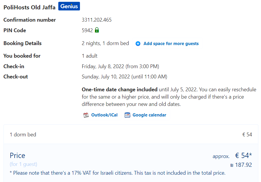 Hostel in Tel Aviv Booking Cost