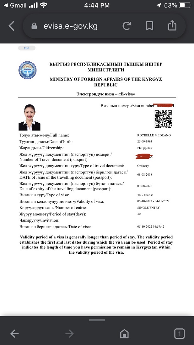 Approved Kyrgyzstan Tourist E-Visa