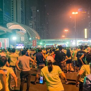 Warming Up by Fitness First while waiting for Dubai Run