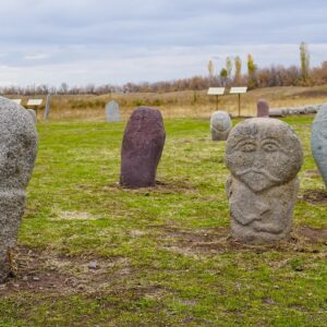 Balbals in Burana Tower in Kyrgyzstan
