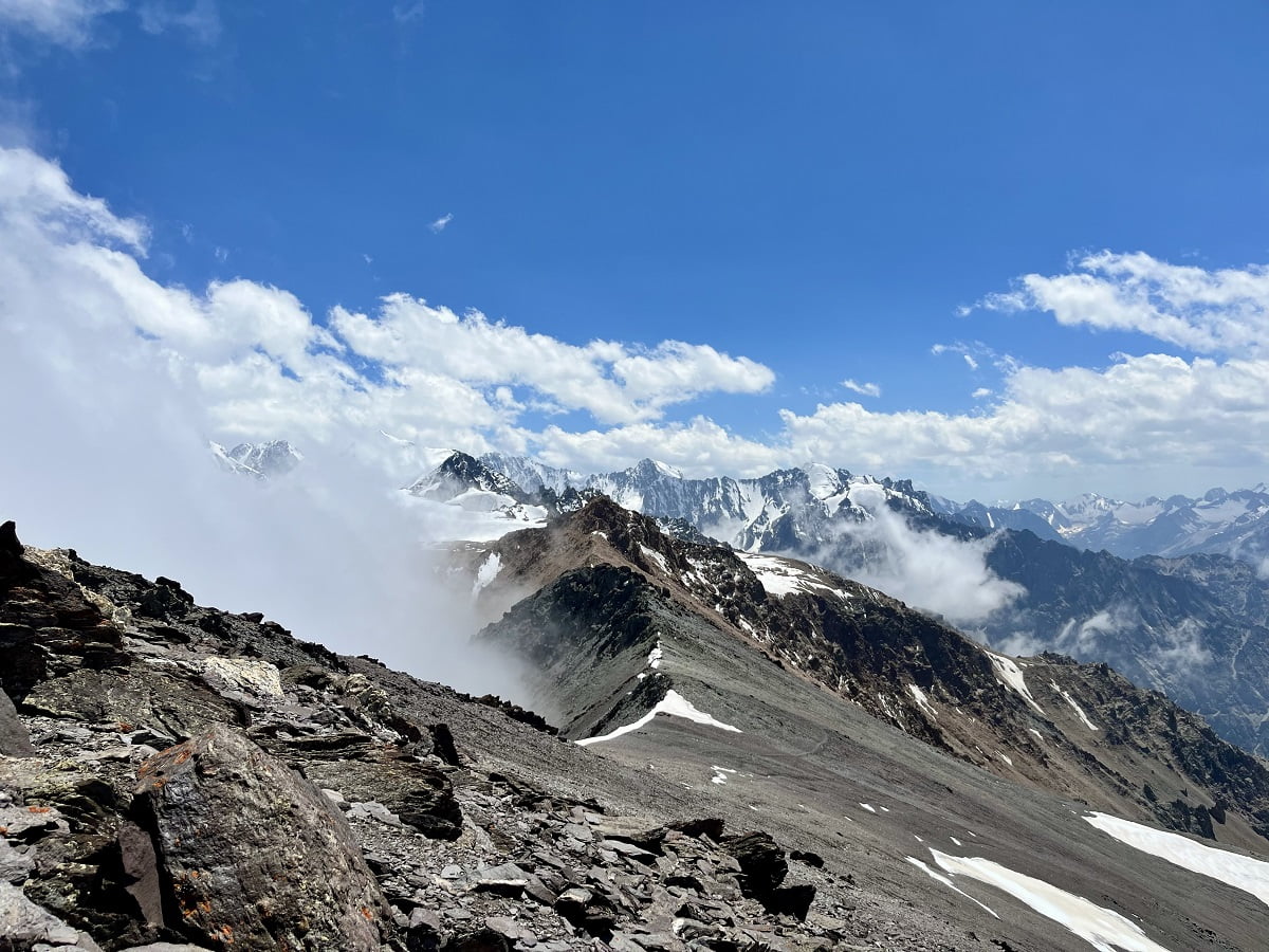 View from Komsomolets Peak in Ala Archa National Park in Kyrgyzstan
