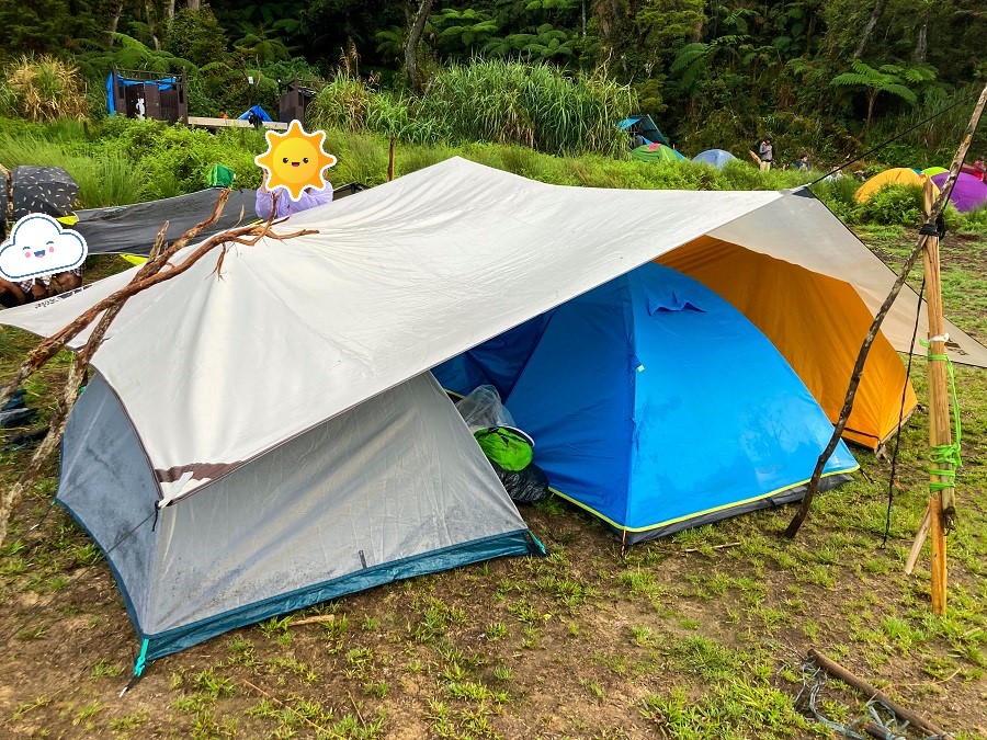 Tent pitched in a campsite in Lake Venado in Mount Apo, Philippines 