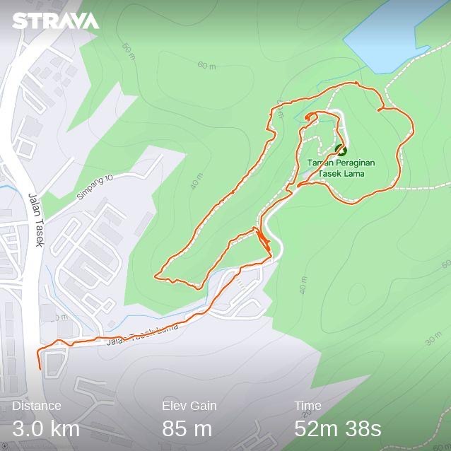 Strava record of walk around Tasek Lama Park and hiking trail 