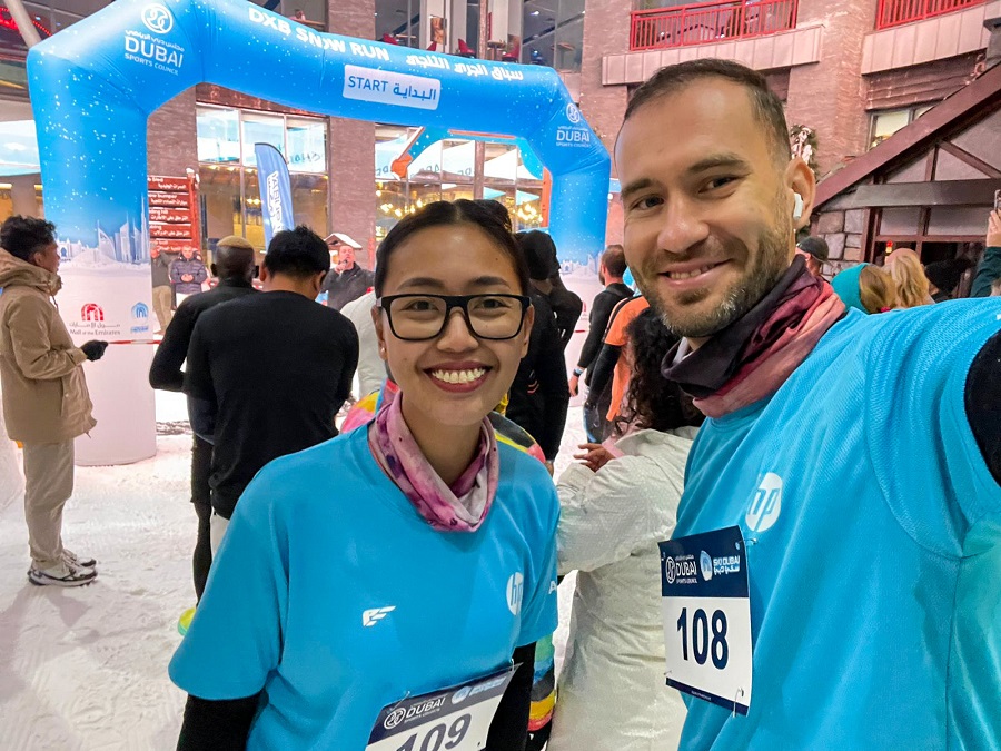 Me and my colleague Denis wearing our customized sports shirts with HP logo 