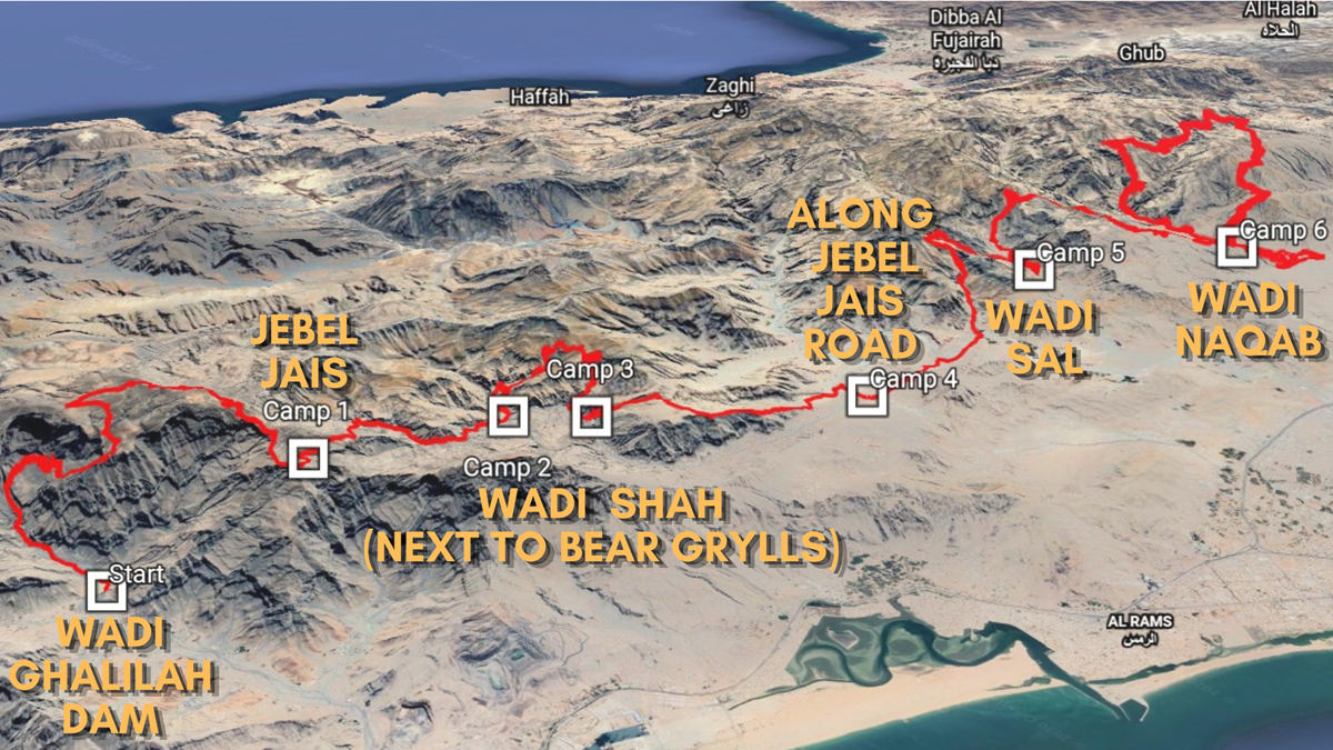 Longest hiking trail in UAE - RAKTRAV 2020 Route & Campsites Map