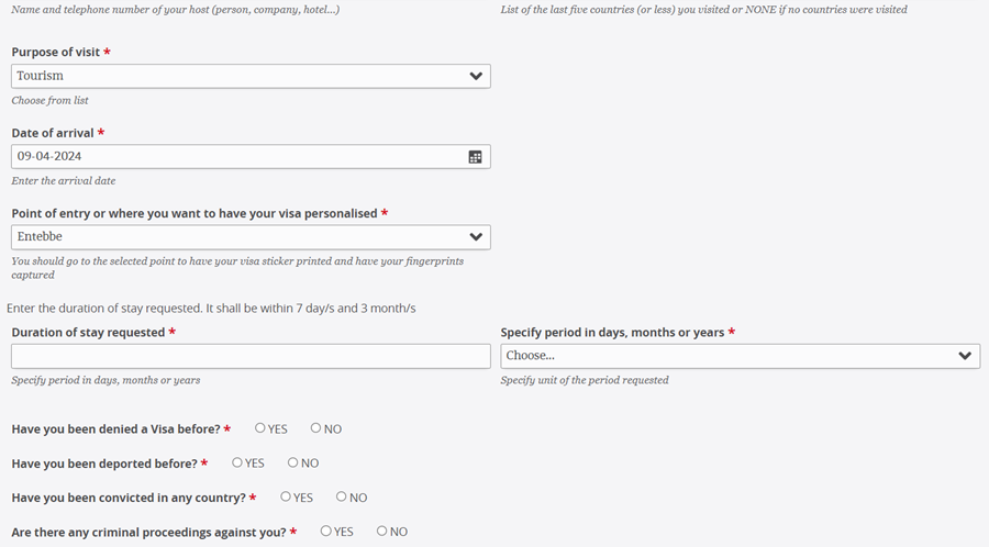 Uganda E-Visa Application Process Step 2 - Fill the Form