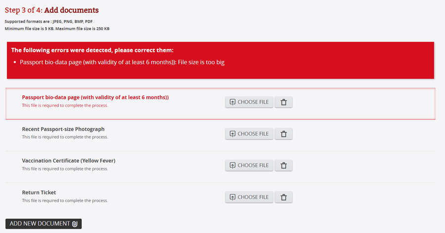 Uganda E-Visa Application Process Step 3 - Add documents