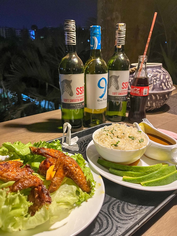 Chicken Wings, Rice, Coke as my dinner at Humura Resort's restaurant 