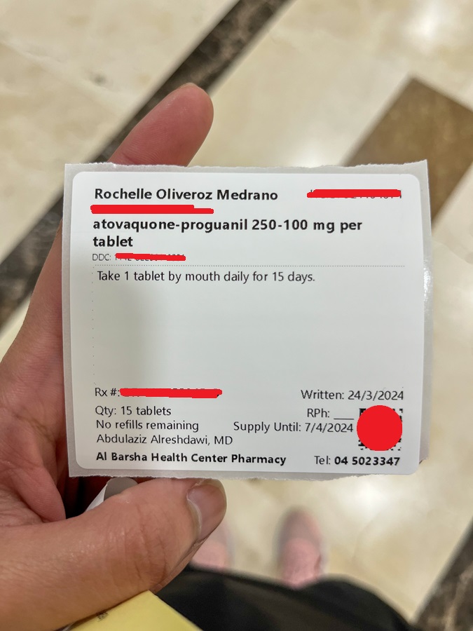 Prescription for Malaria Tablets