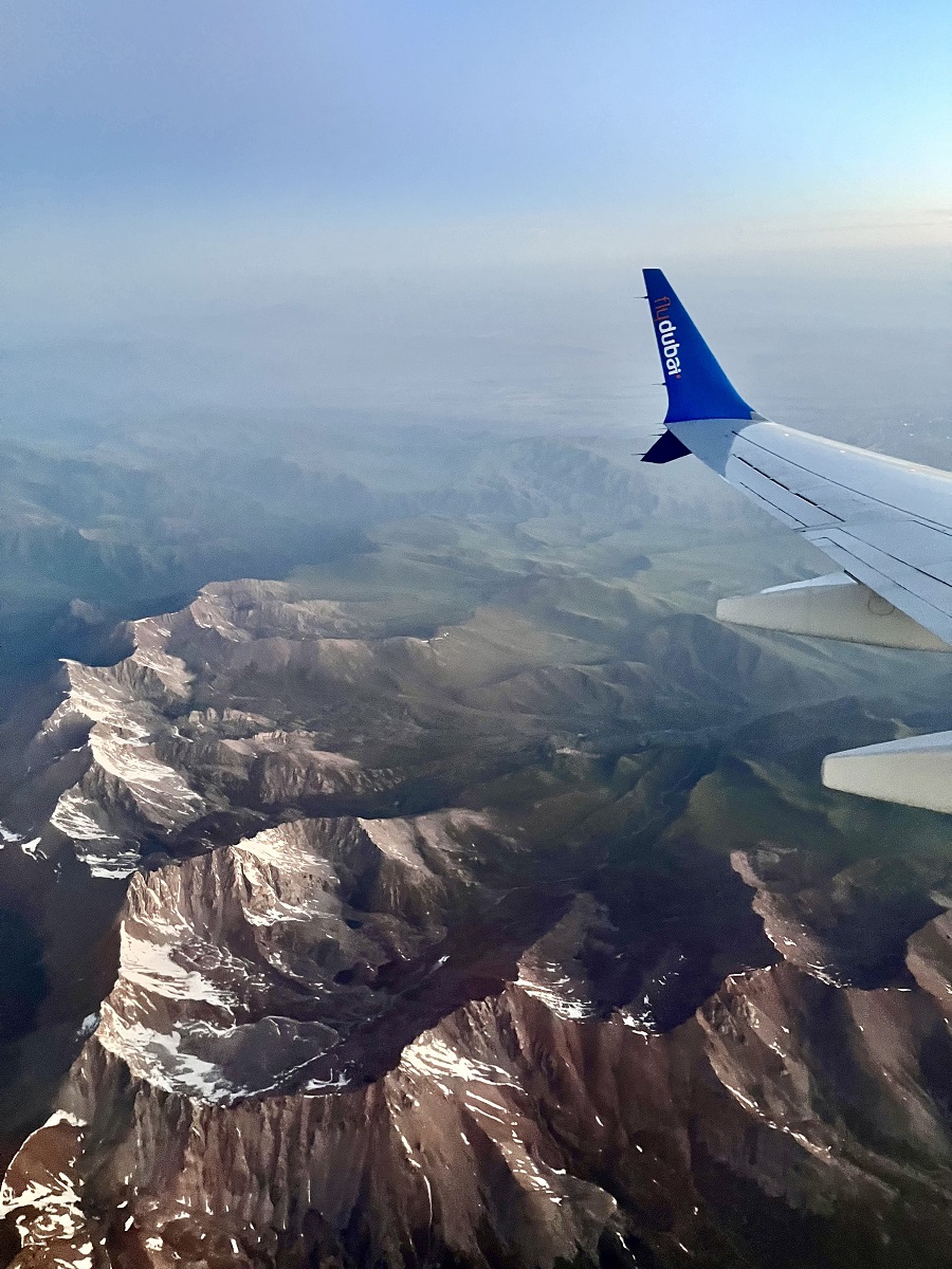 The Kyrgyz Ala Too Range as seen from Flydubai flight on my solo travel to Kazakhstan