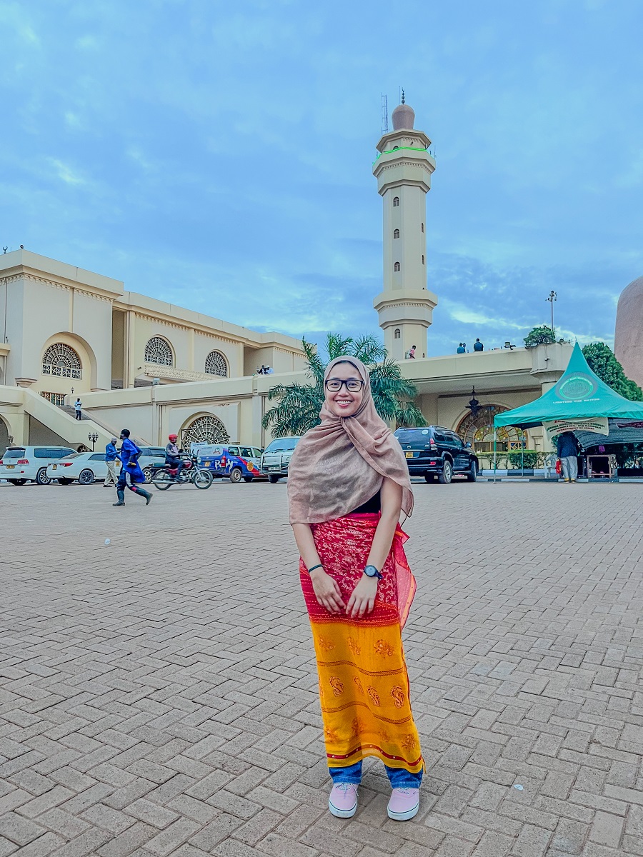 Posing at the last stop of our Kampala Walking Tour is the Gaddafi Mosque 