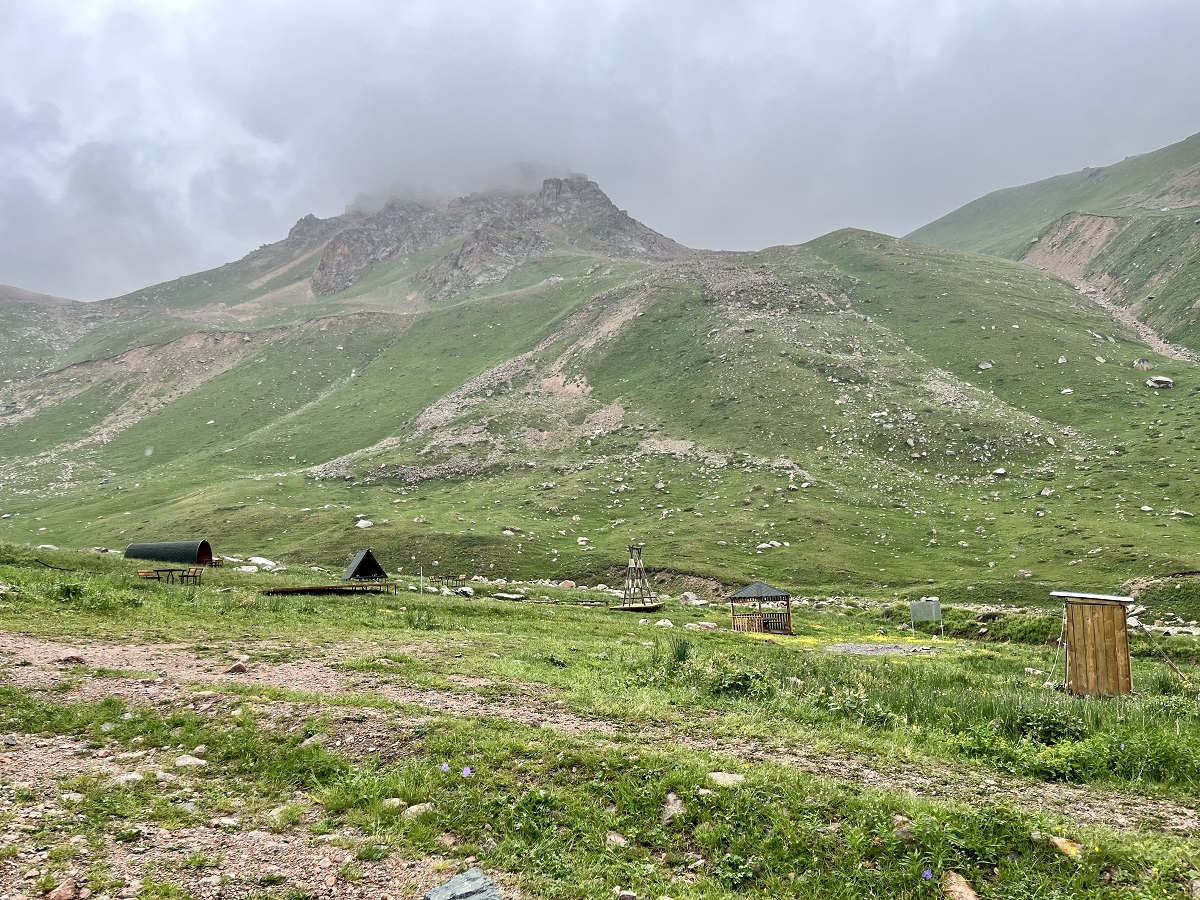 Camp ground and the Wooden Toilet in Shymbulak
