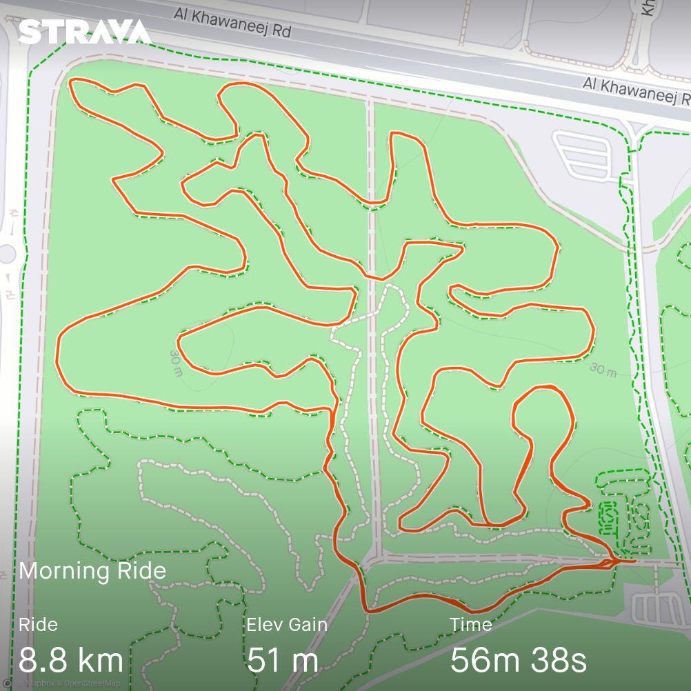Strava Record of Bike Ride in Mushrif Park 