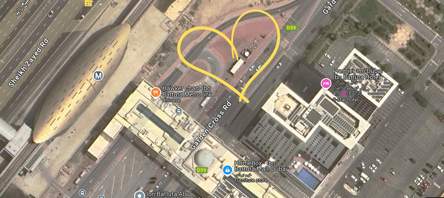 Map of Ibn Batuta Bus Station for tickets and bus to Abu Dhabi International Airport 