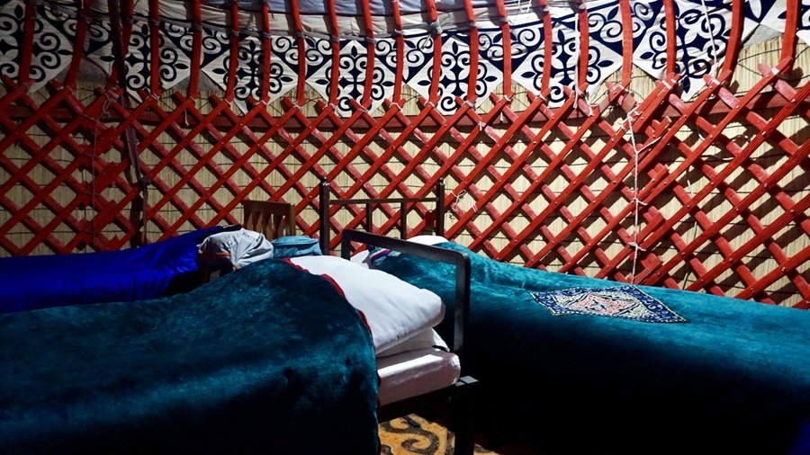 Inside the yurt tent in Son Kul Lake in Kyrgyzstan