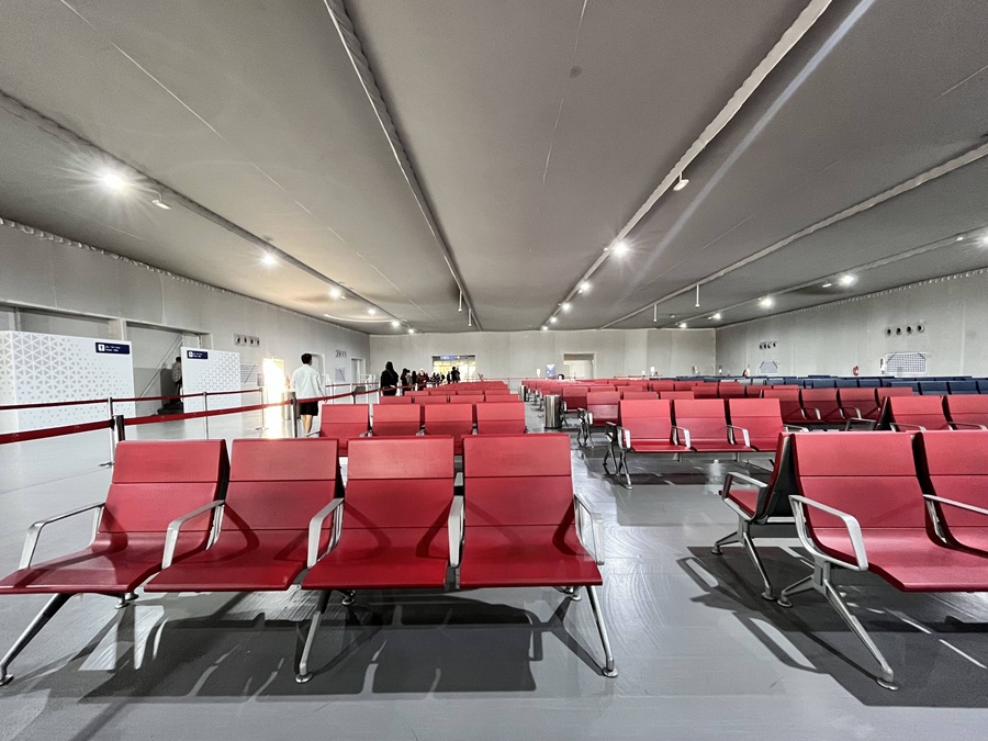 Waiting area at Sharjah International Airport for visa change passengers 