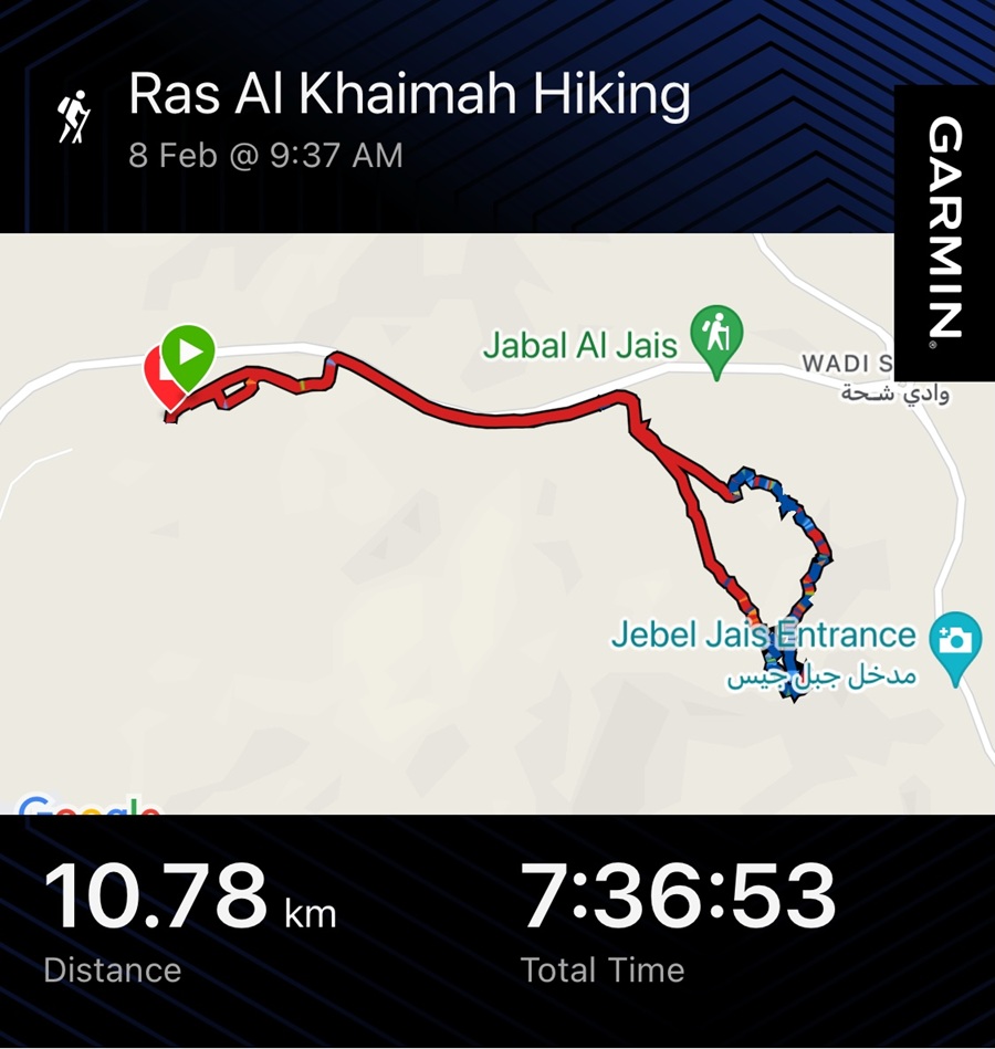 Garmin Record of Wafi Trail Hike in Ras Al Khimah, UAE