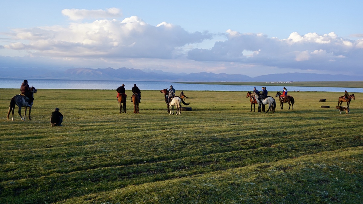 The traditional game Kok Boru is played in Son Kul Lake in Kyrgyzstan where men rode their horses and fought for the goat's carcass until a score is earned