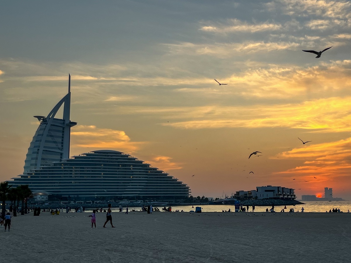Dubai Sunset with Burj Al Arab in Umm Suqeim Beach