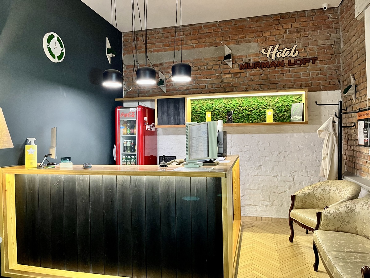 Reception Desk of Murman Loft Hostel in Murmansk, Russia