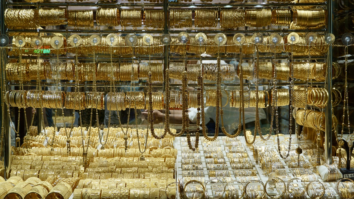 24k Gold Jewelry in Gold Souk, Old Dubai, UAE 