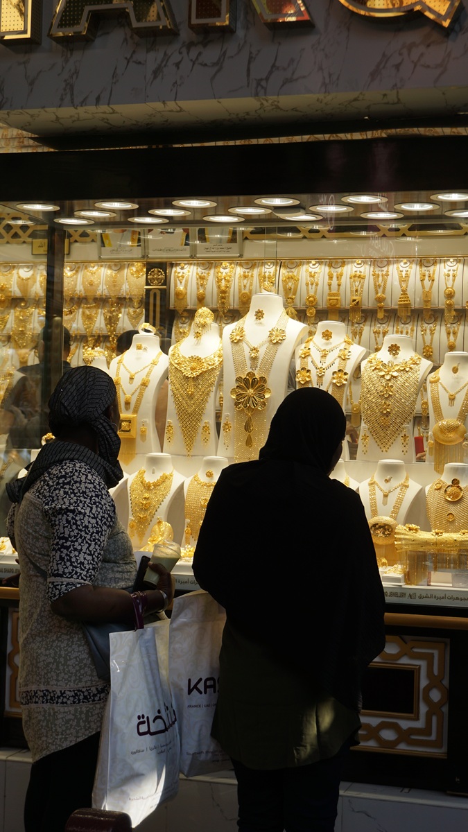 Extravagant Gold Necklaces in Gold Souk, Old Dubai, UAE 