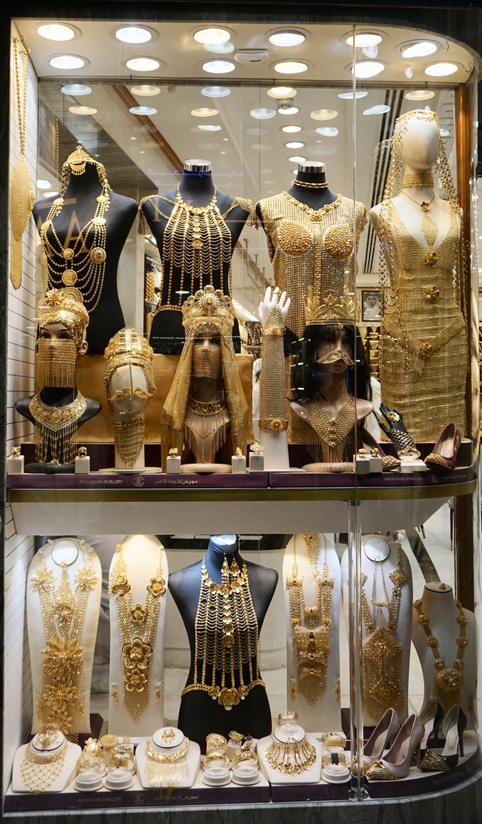 Extravagant Gold Necklaces in Gold Souk, Old Dubai, UAE 