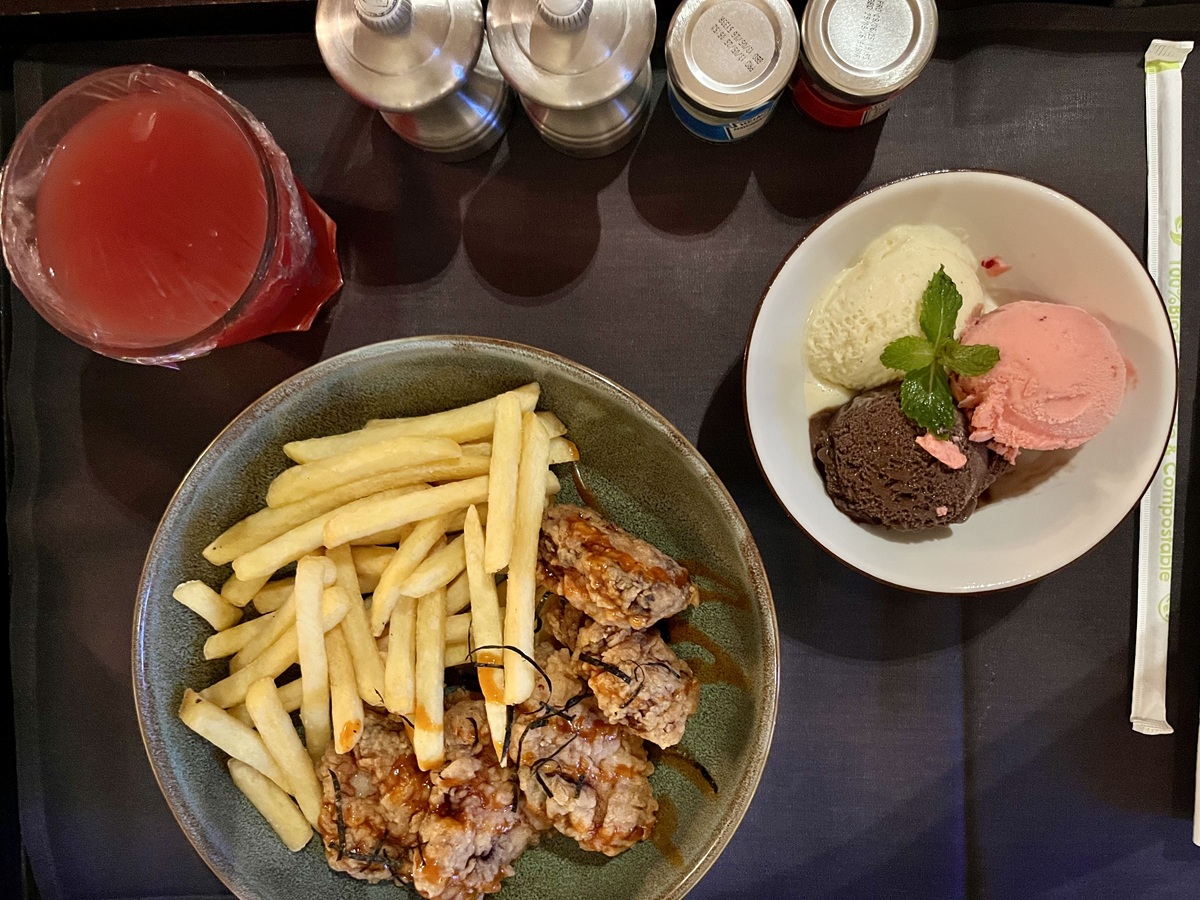 Room Service in 25hours Hotel - Chicken  Karaage, Gelato Ice Cream & Watermelon Juice