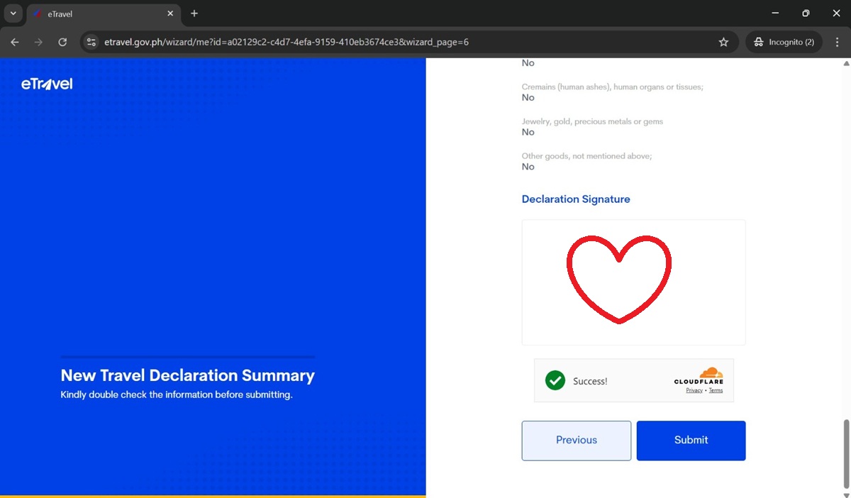 eTravel - New Travel Declaration procedure and declaration signature as the last part