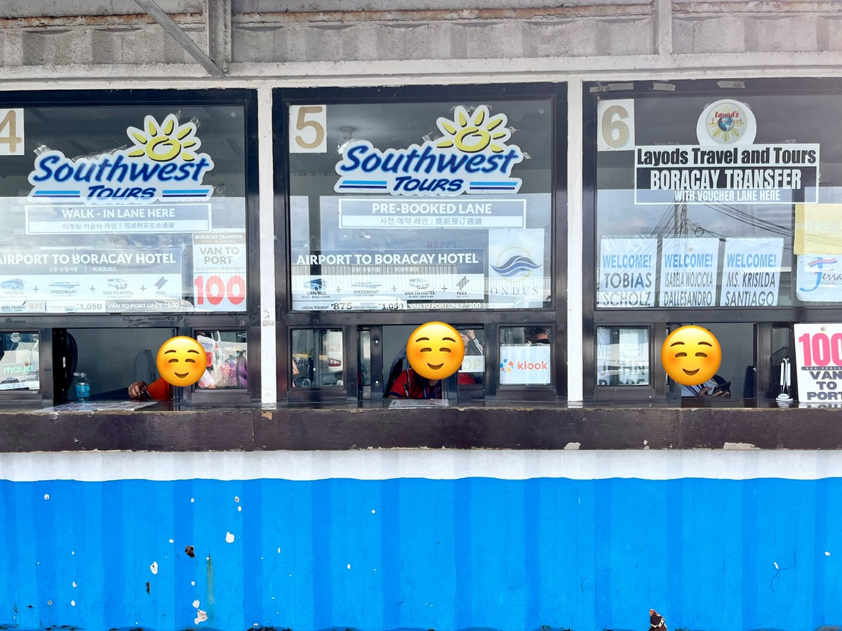 Transfer Booths in Caticlan Airport with different options to choose from