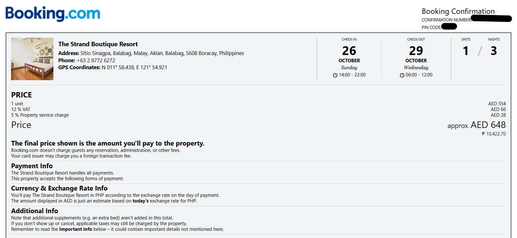 Accommodation Cost at The Strand Boutique Resort during October 2025 Trip 