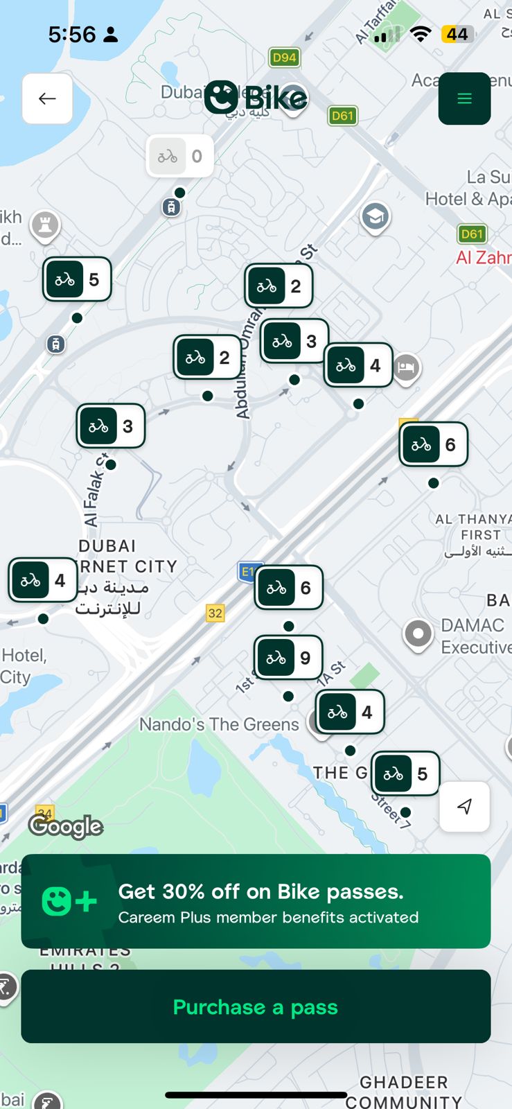 Careem Bike Availability Icons in Careem App