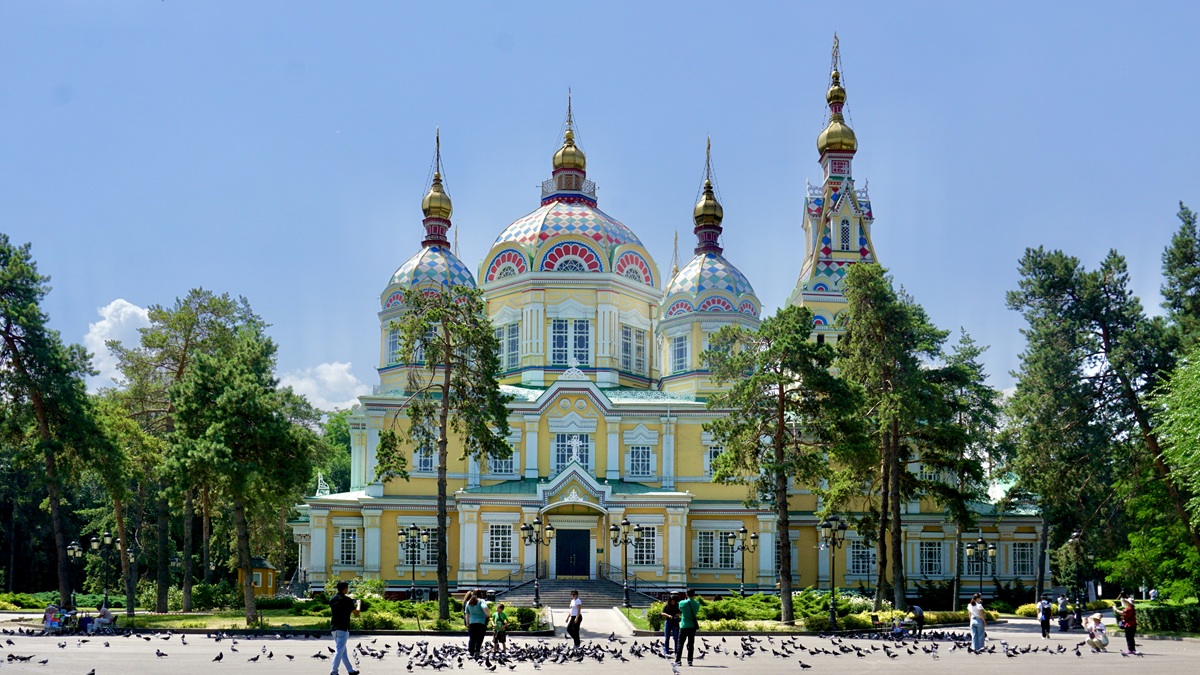 Zenkov Cathedral as a stop in Almaty City Waking Tour
