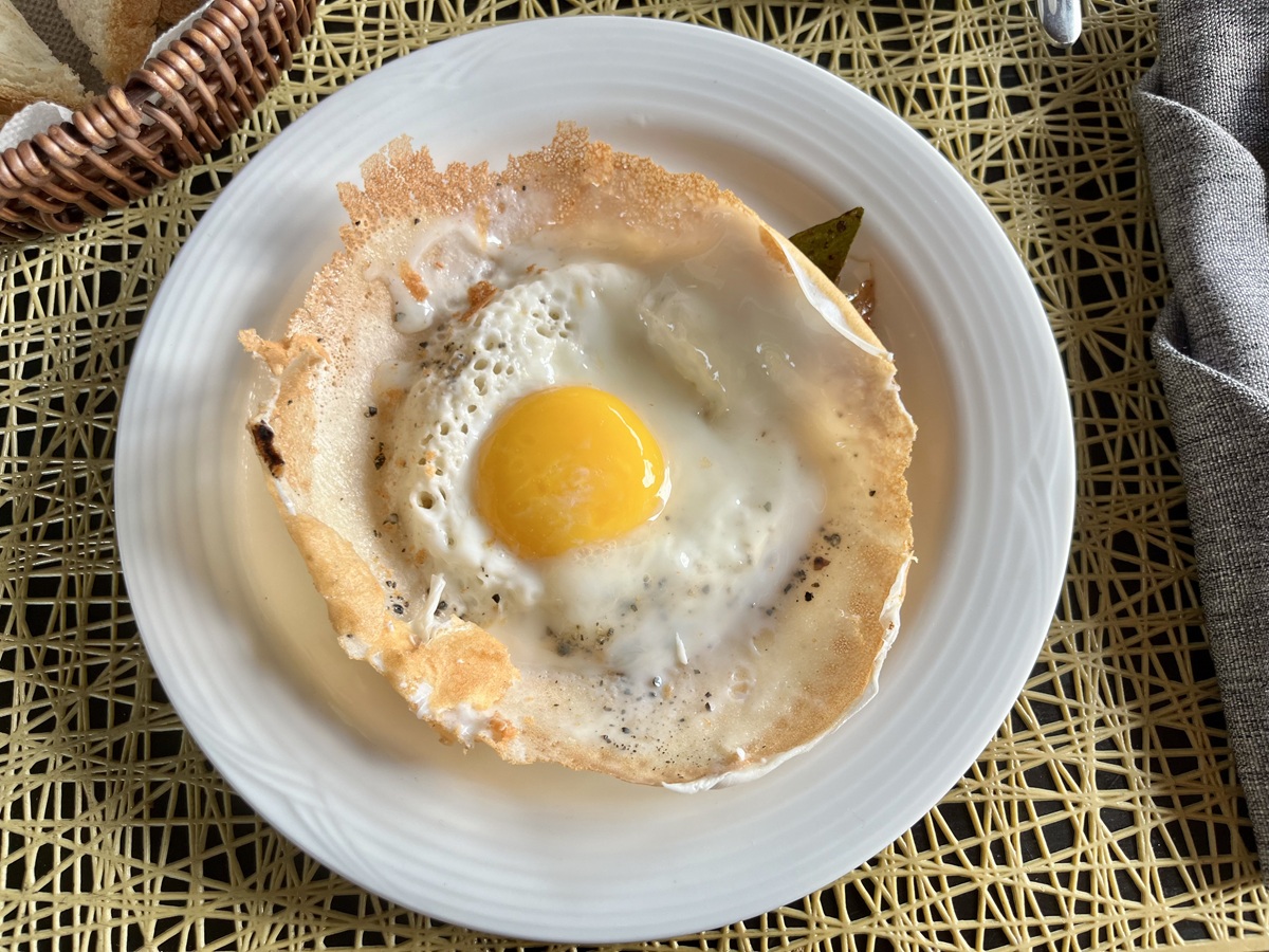 Sri Lankan Egg Hopper during breakfast