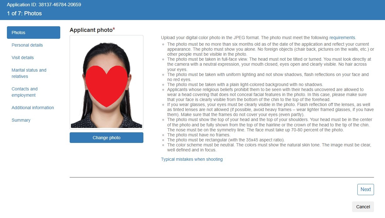 Russian e-visa application photo requirements