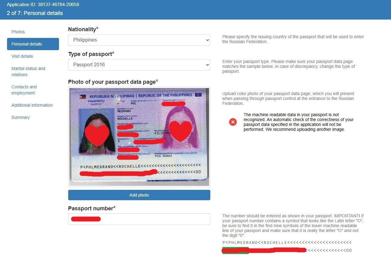 Russian E-Visa passport upload error